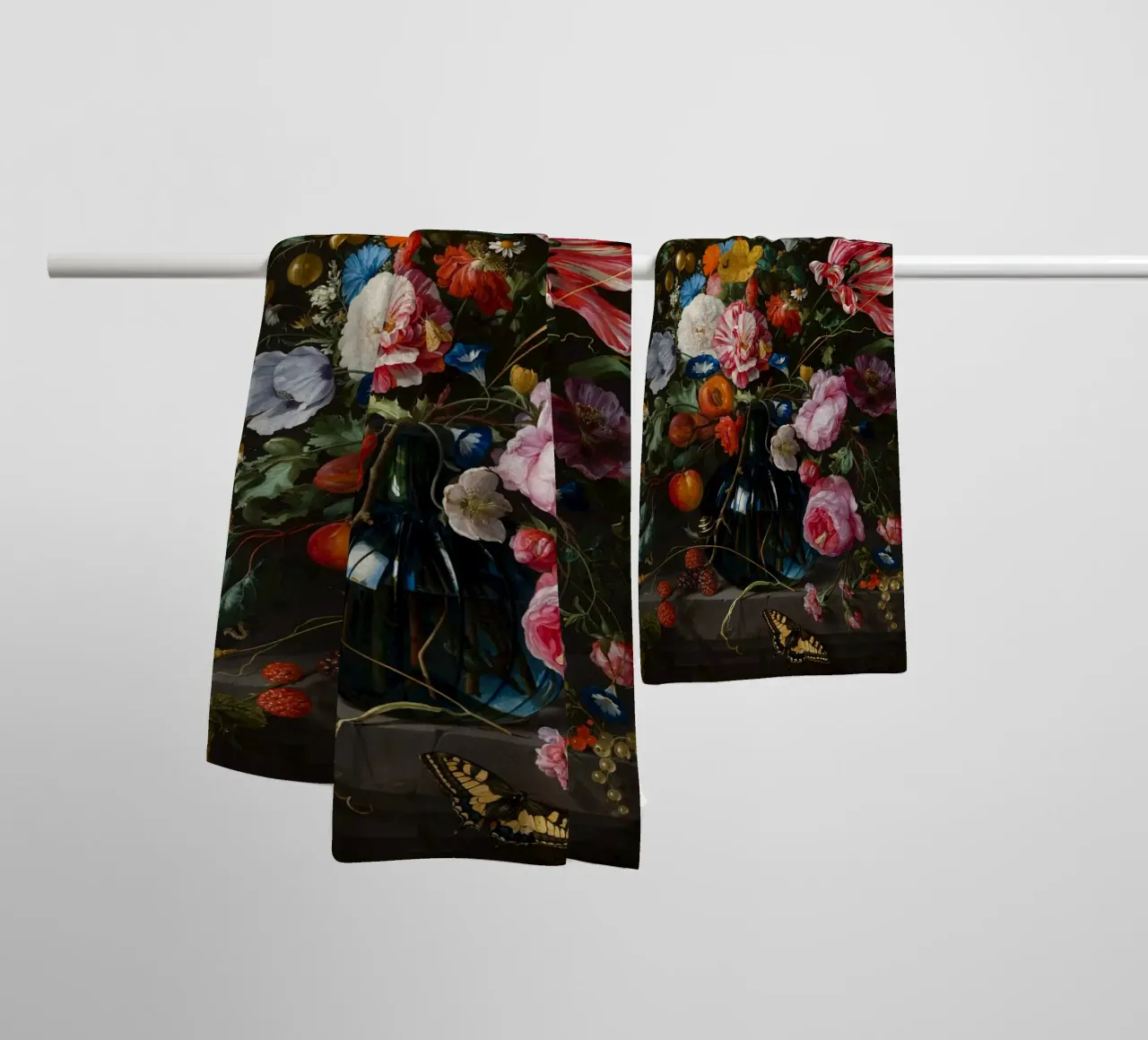 Jan Davidsz. de Heem Natura morta con fiori asciugamano da bagno da Timeless Artworks