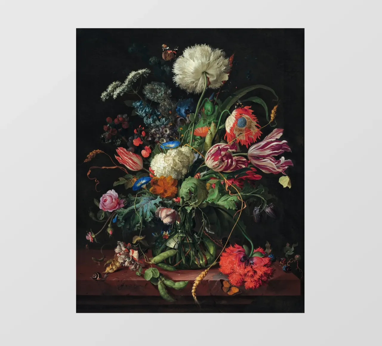 Jan Davidsz. de Heem Vaso di fiori pellicola backlit da Timeless Artworks