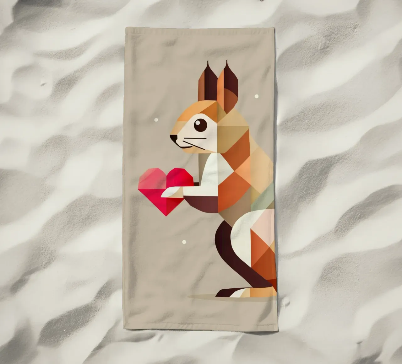 Geometric squirrel with heart - Lovely & modern beach towel by namosh