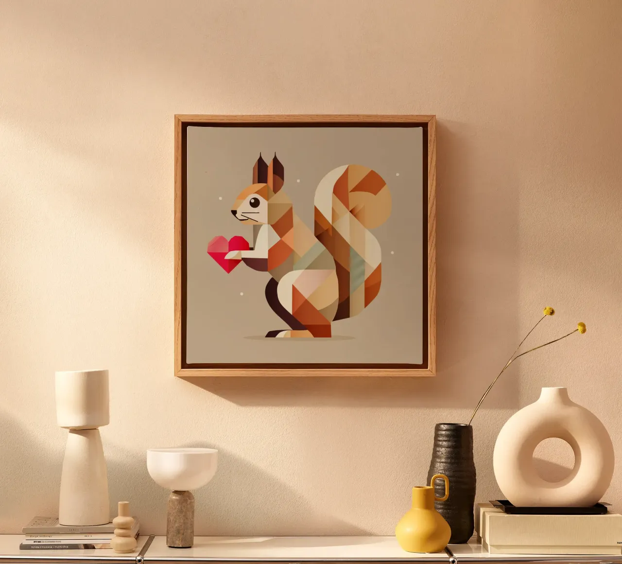 Geometric squirrel with heart - Lovely & modern canvas with Floater frame by namosh