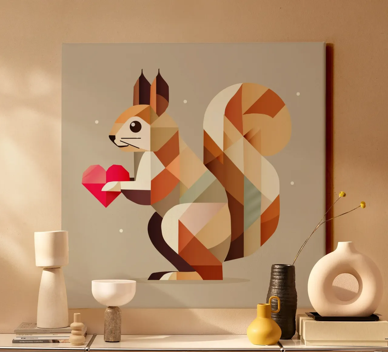 Geometric squirrel with heart - Lovely & modern canvas with Floater frame by namosh