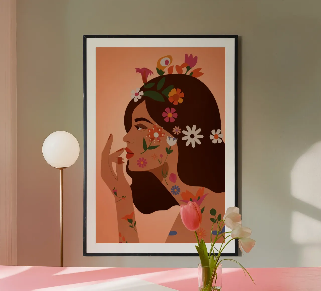 Musa floreale poster con telaio in alluminio da Artie Shifa