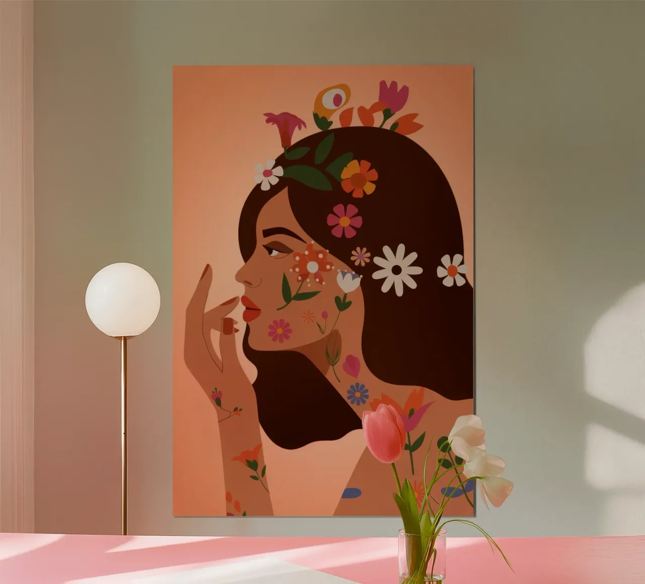 Musa floreale poster con telaio in alluminio da Artie Shifa
