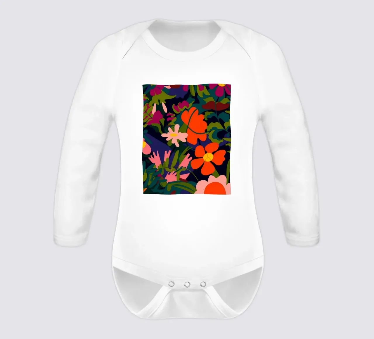 Floral Petal Symphony long-sleeve baby romper by Artie Shifa