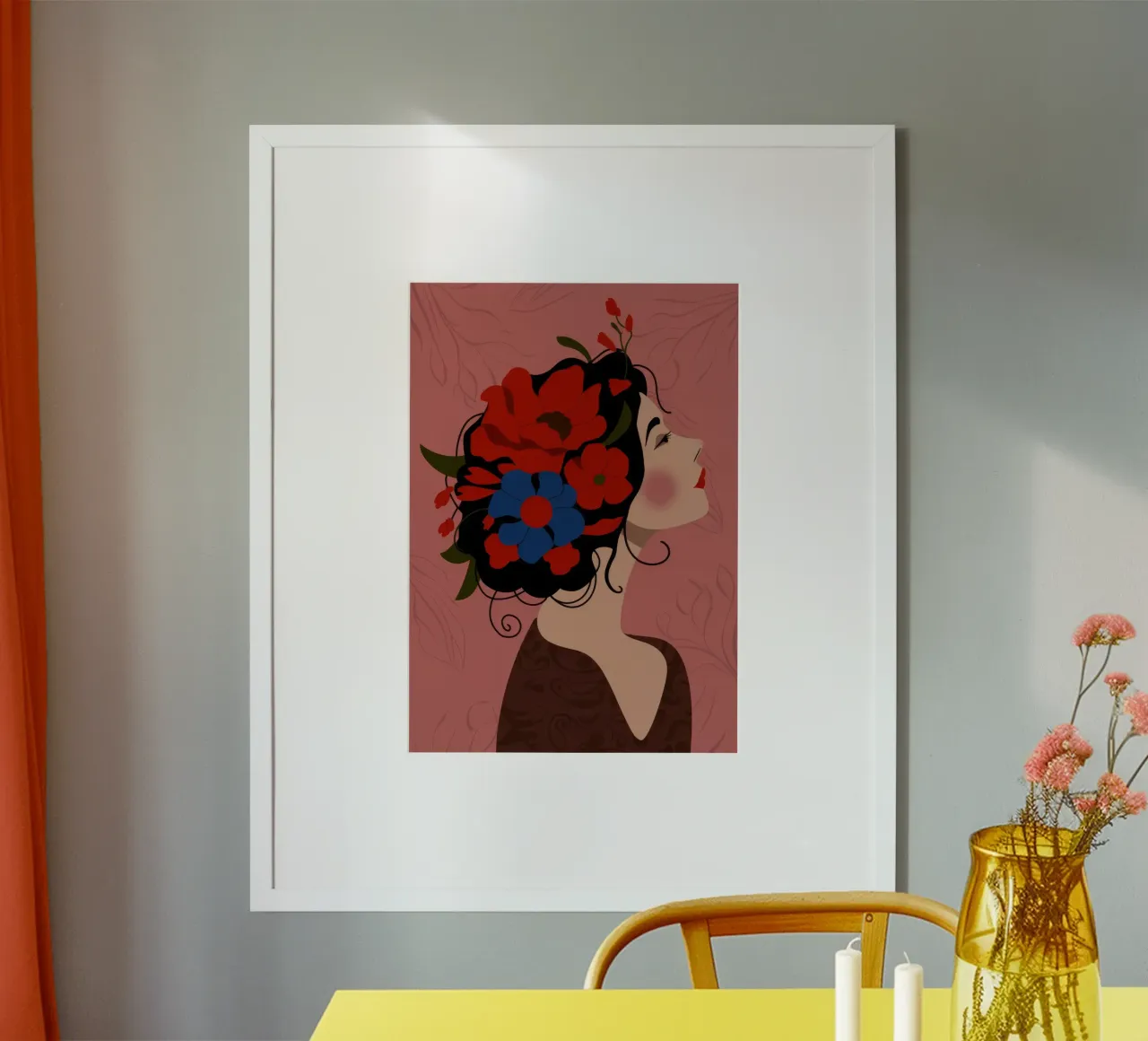 Riverbero floreale poster con telaio in legno da Artie Shifa