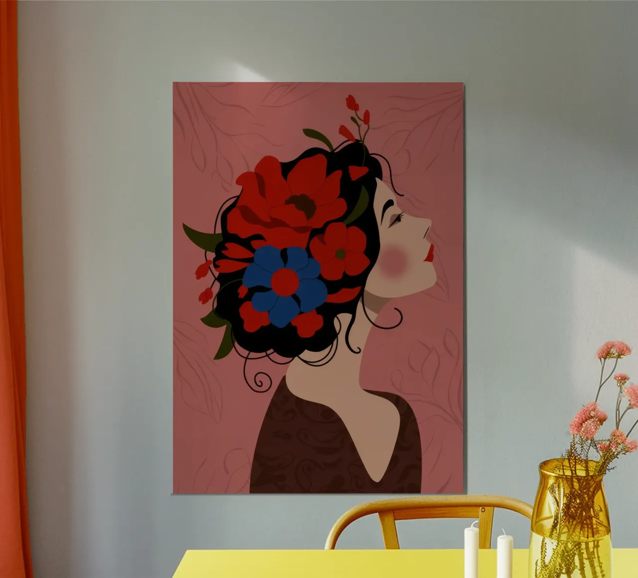 Riverbero floreale poster con telaio in legno da Artie Shifa
