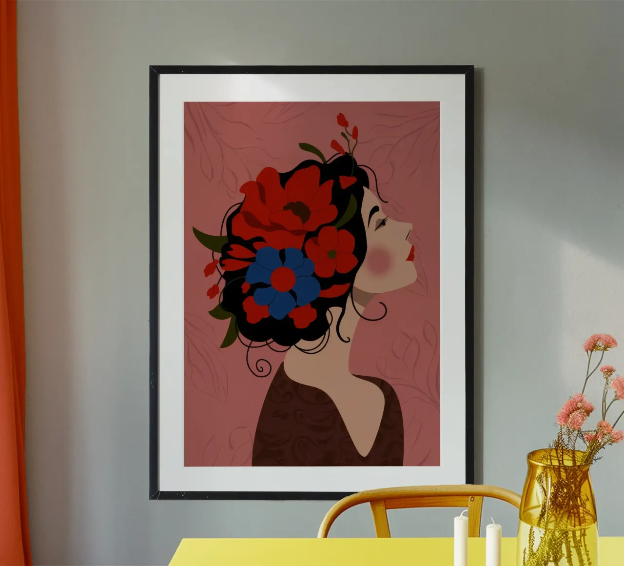 Riverbero floreale poster con telaio in legno da Artie Shifa