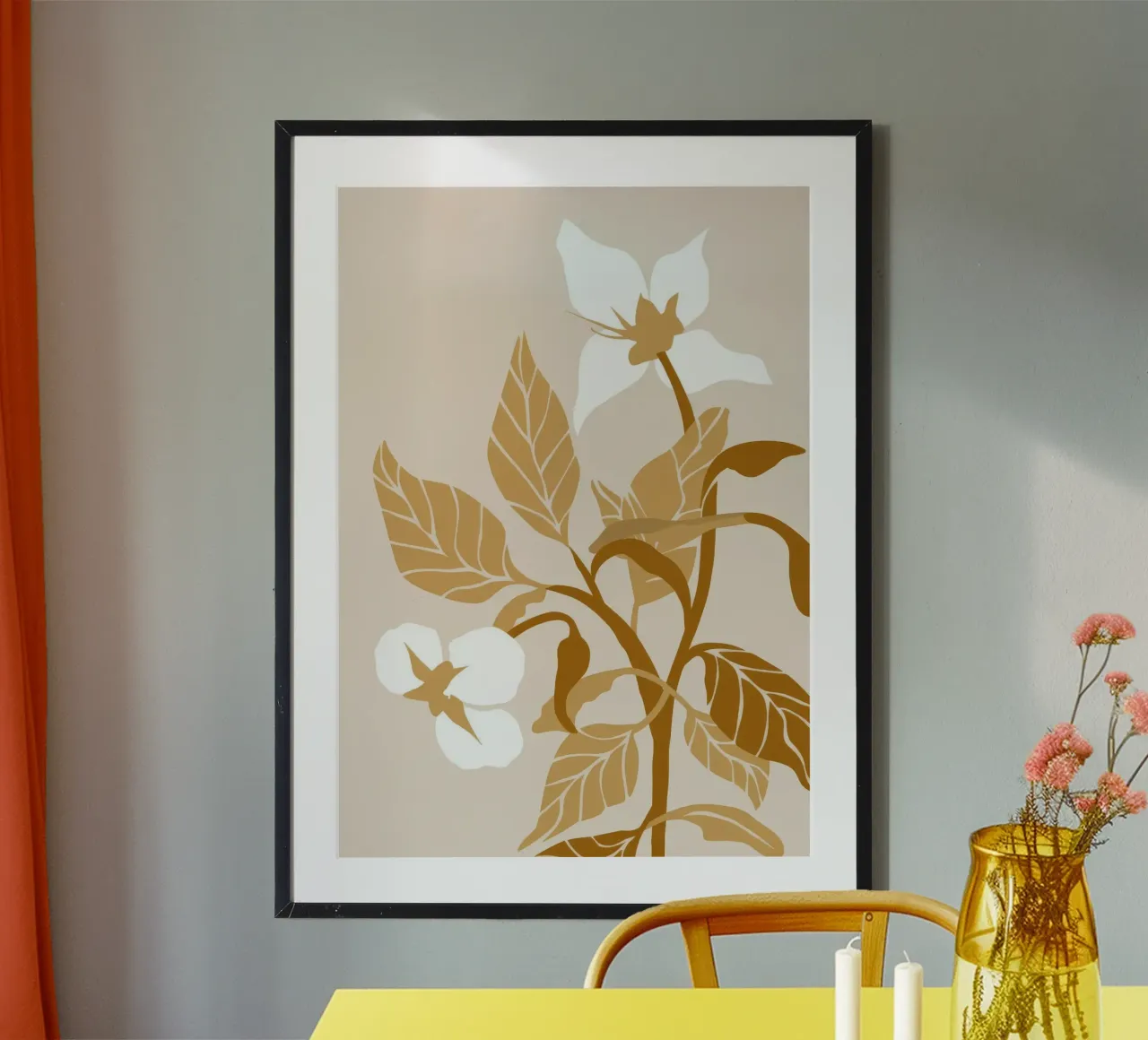 Fiori d'oro poster con telaio in legno da Artie Shifa