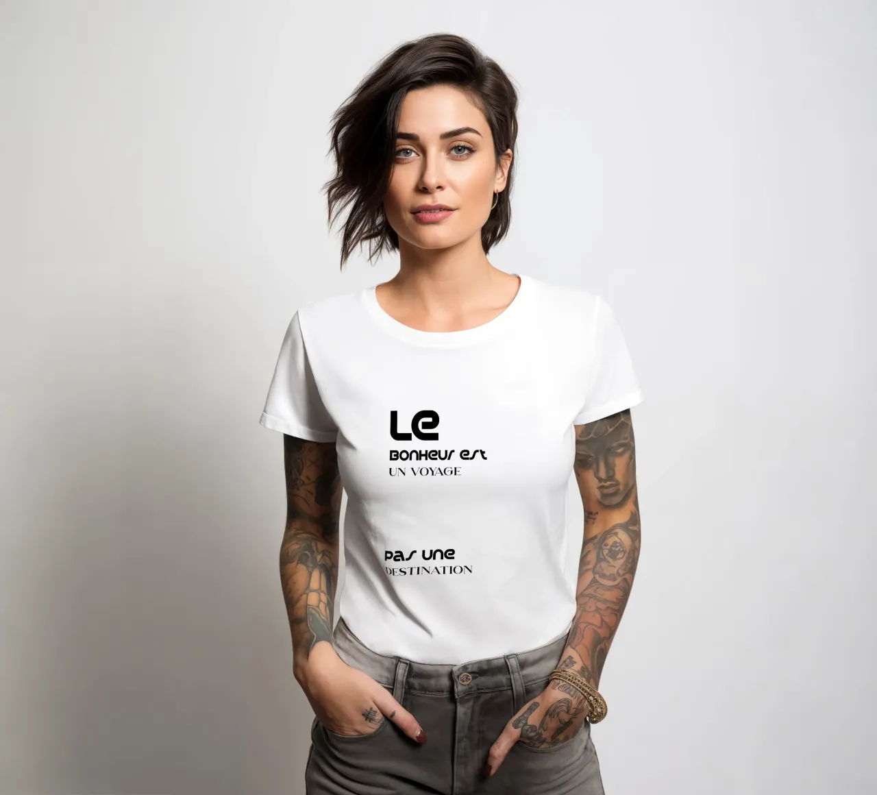 Le Bonheus A Journey Not A Destination women's fitted t-shirt by YV TYPOGRAPHY