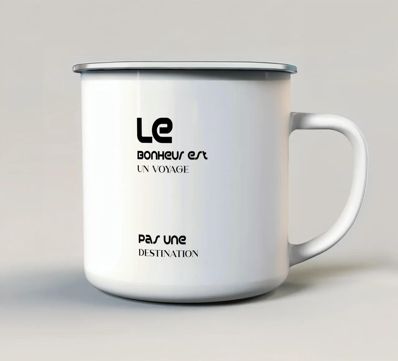 Le Bonheus Un viaggio non una destinazione tazza in smalto da YV TYPOGRAPHY