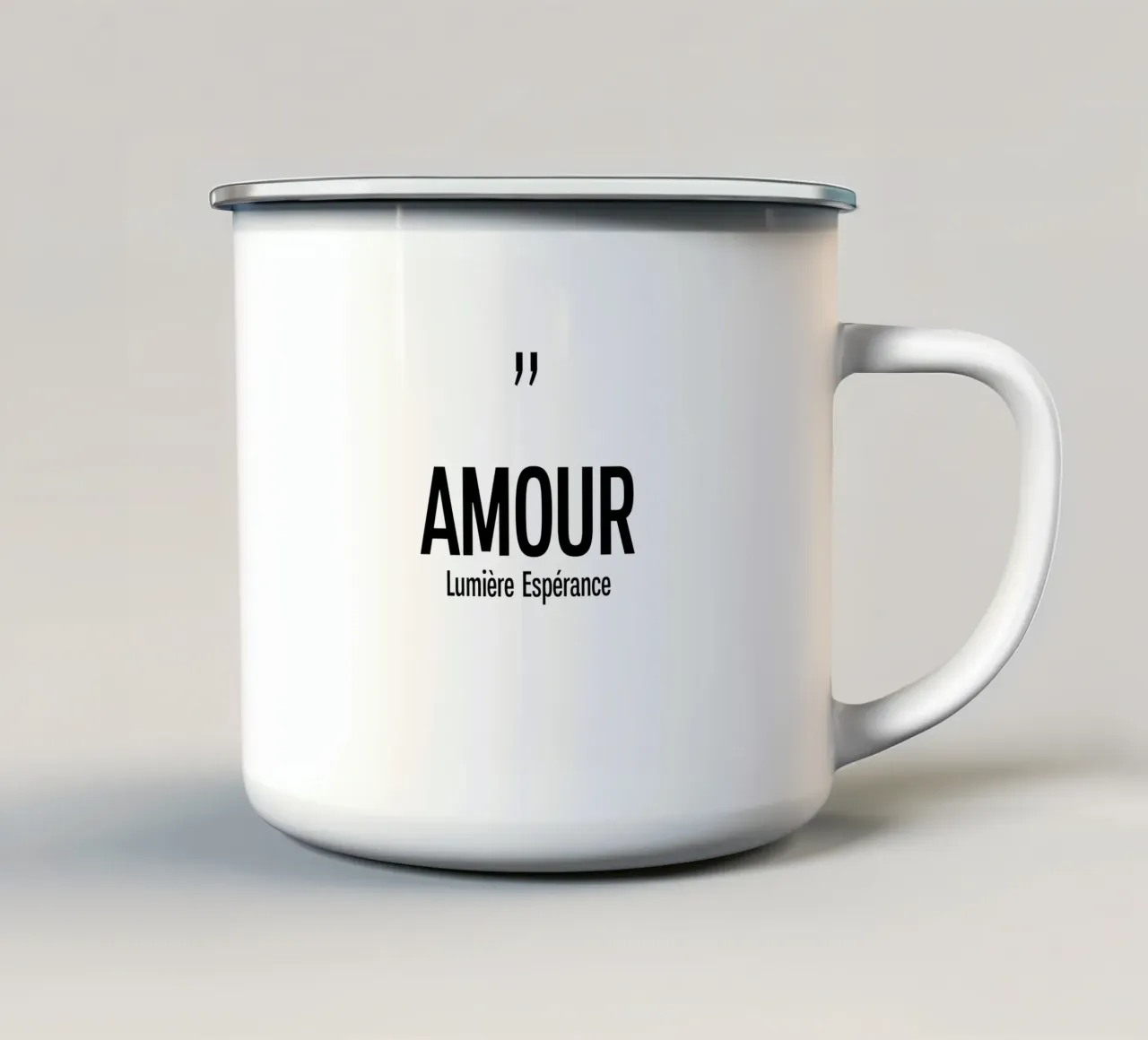 Amour Lumiere Esperance tazza in smalto da YV TYPOGRAPHY