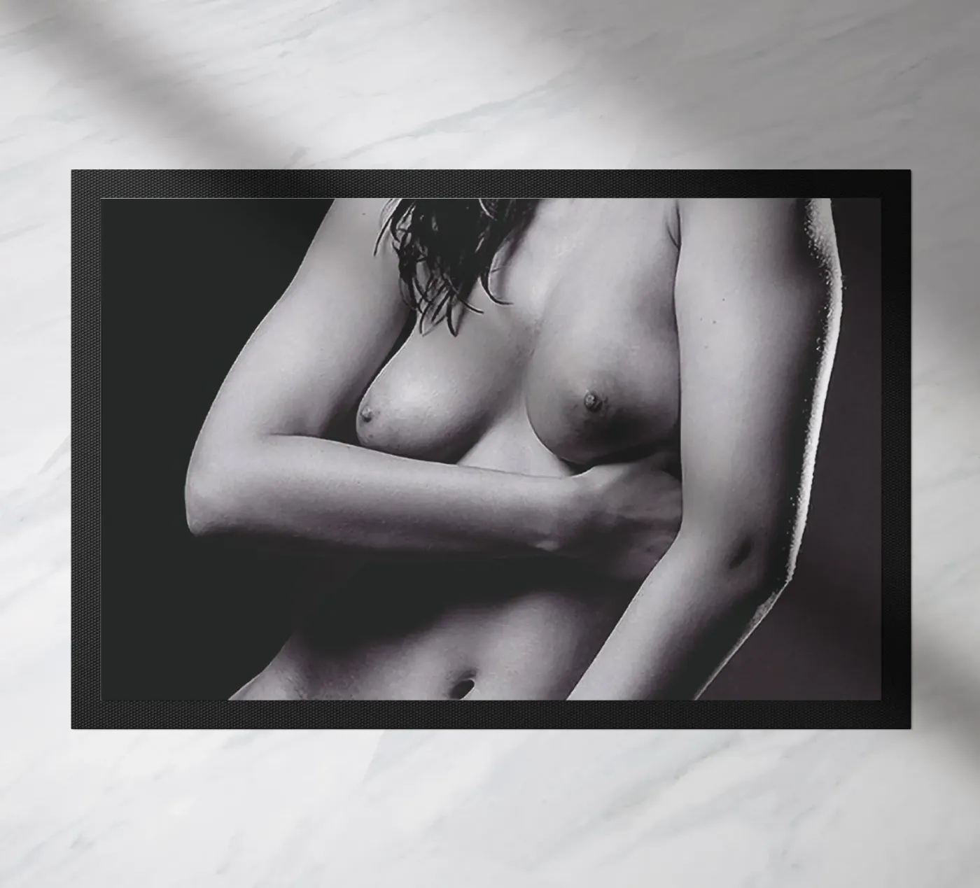 Adele X posing nude Mono doormat by Dave Hare Photography