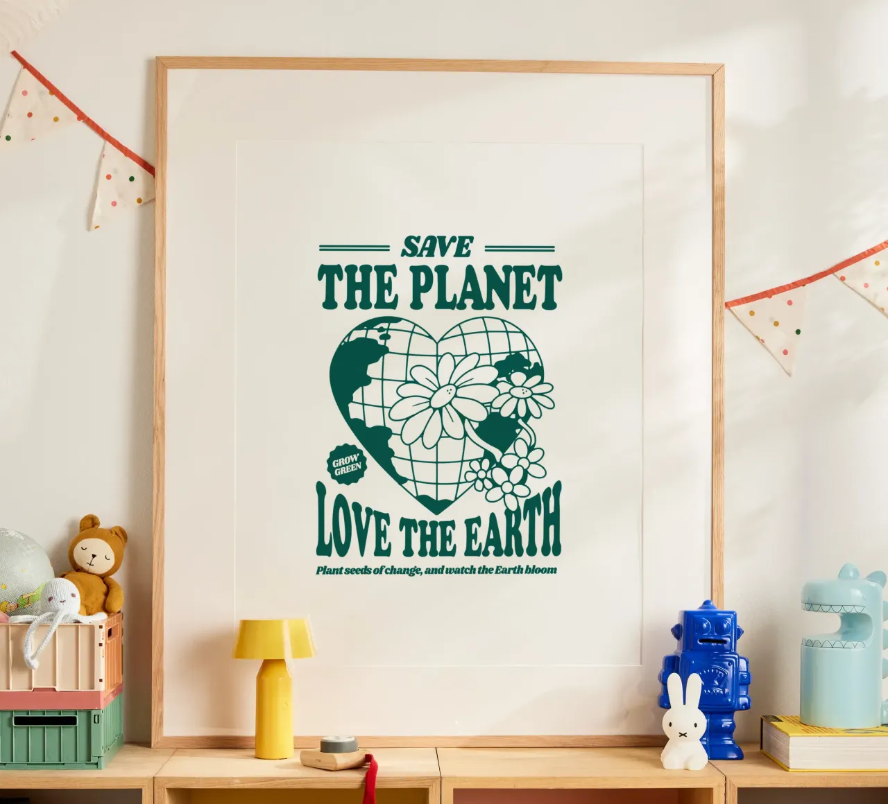 Red de planeet, hou van de aarde poster met houten frame van 🥝 KIWI STORE