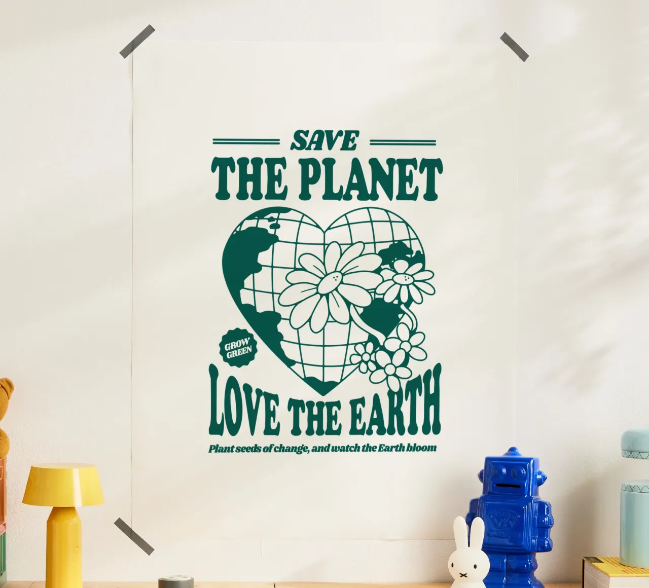Red de planeet, hou van de aarde poster met houten frame van 🥝 KIWI STORE