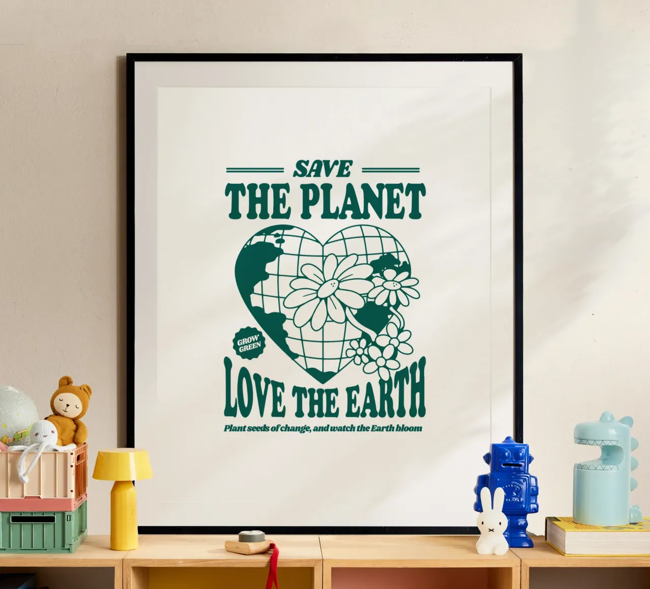 Red de planeet, hou van de aarde poster met houten frame van 🥝 KIWI STORE