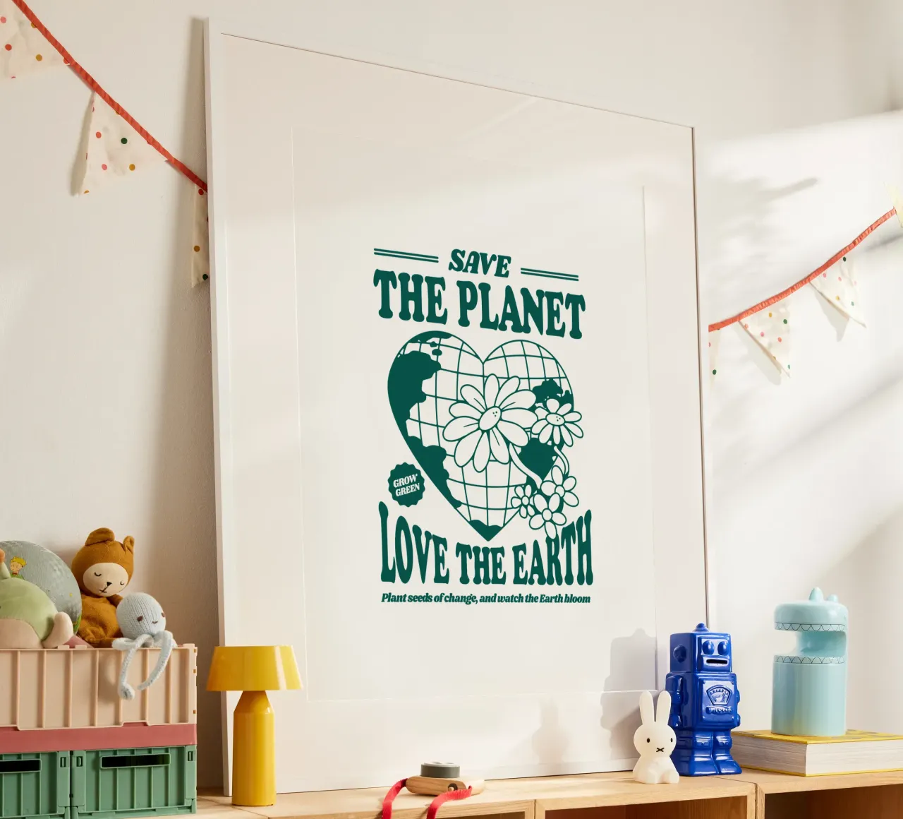 Red de planeet, hou van de aarde poster met houten frame van 🥝 KIWI STORE