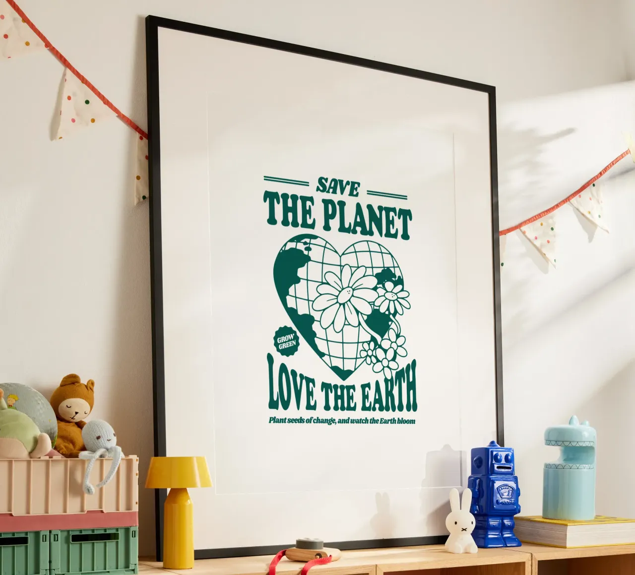 Red de planeet, hou van de aarde poster met houten frame van 🥝 KIWI STORE
