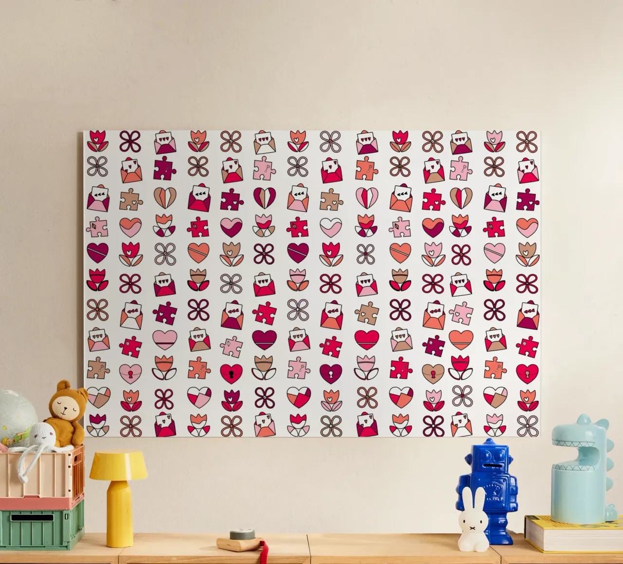 Motivo di Buon San Valentino con cuori e fiori rosa plexiglass da CreatedbySon