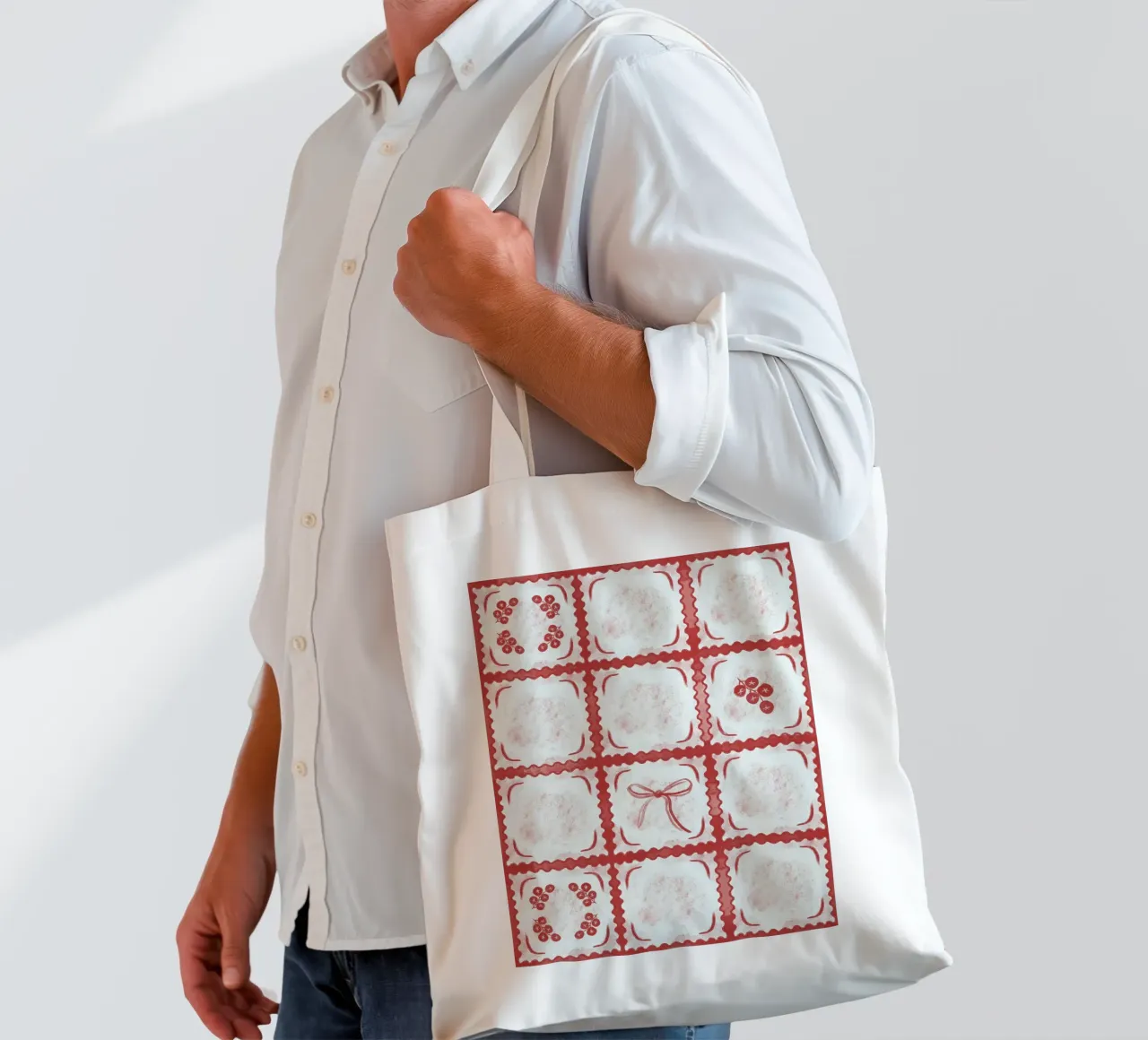 Ravioli Pomodoro Pattern borsa in juta da anisillustration