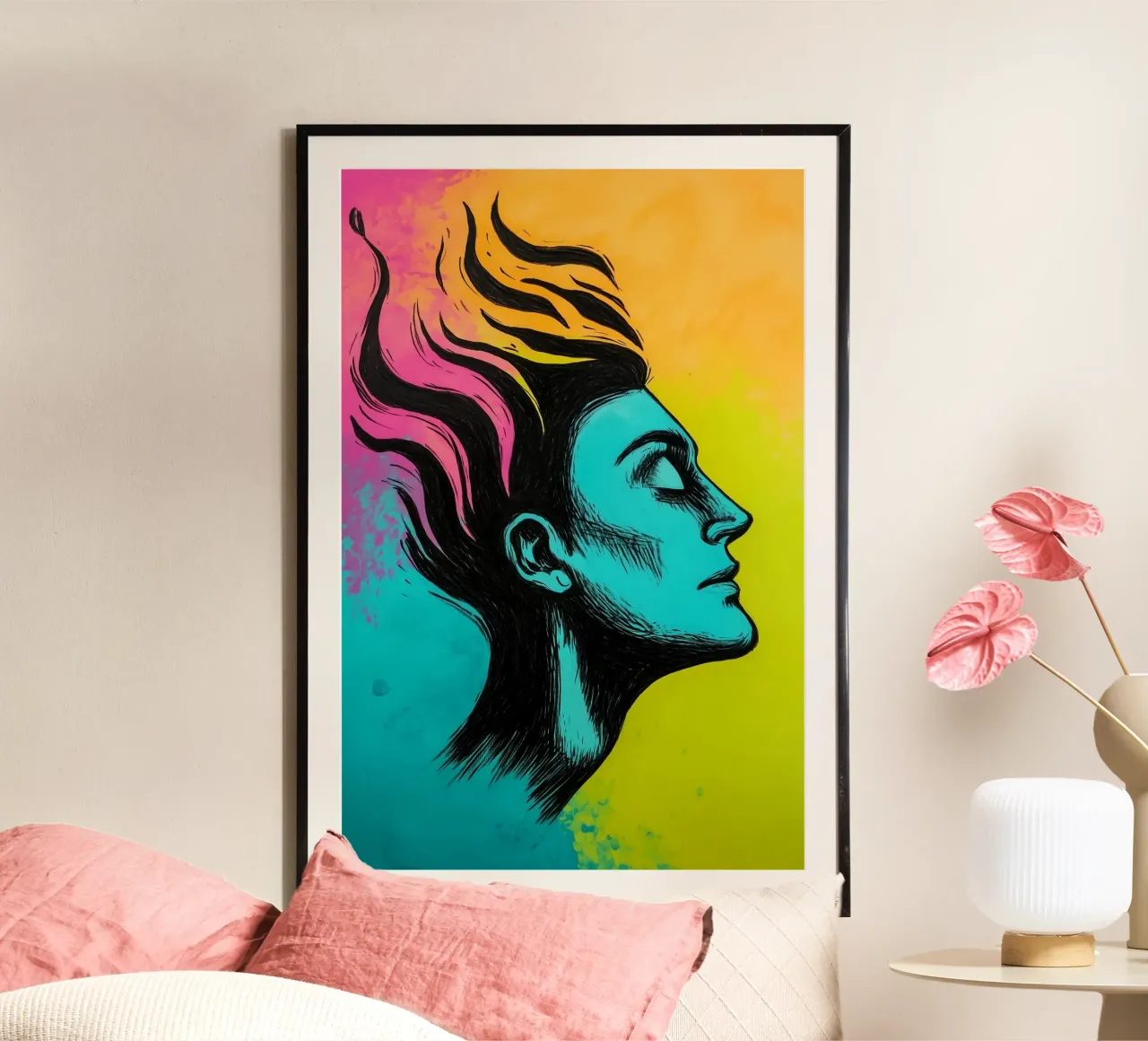 Fiamme colorate nel gioco della luce poster con telaio in legno da melipo-art