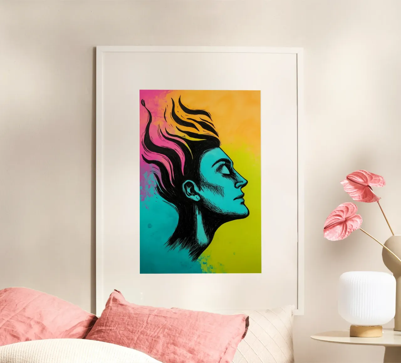 Fiamme colorate nel gioco della luce poster con telaio in legno da melipo-art