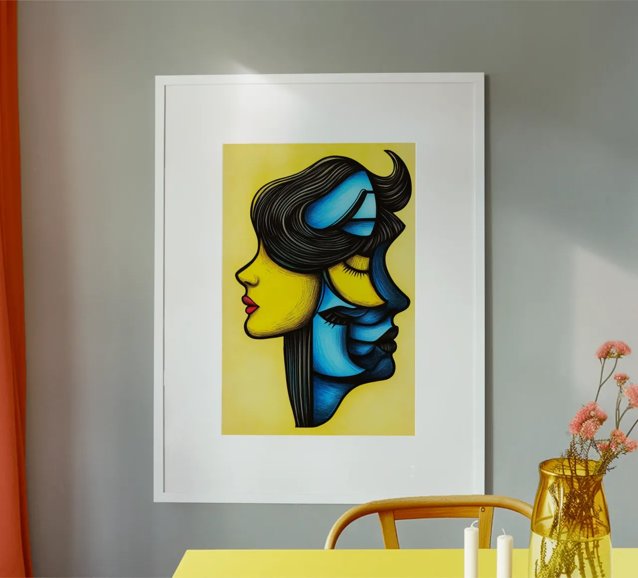 Giallo e blu - Gli strati dell'essere poster con telaio in alluminio da melipo-art