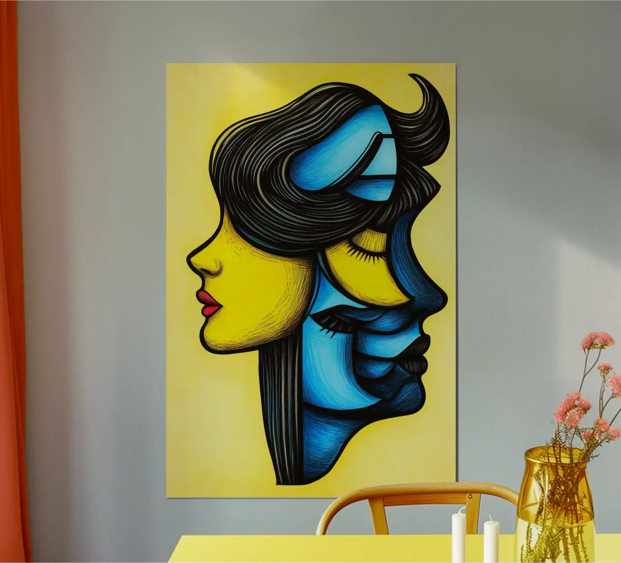 Giallo e blu - Gli strati dell'essere poster con telaio in alluminio da melipo-art