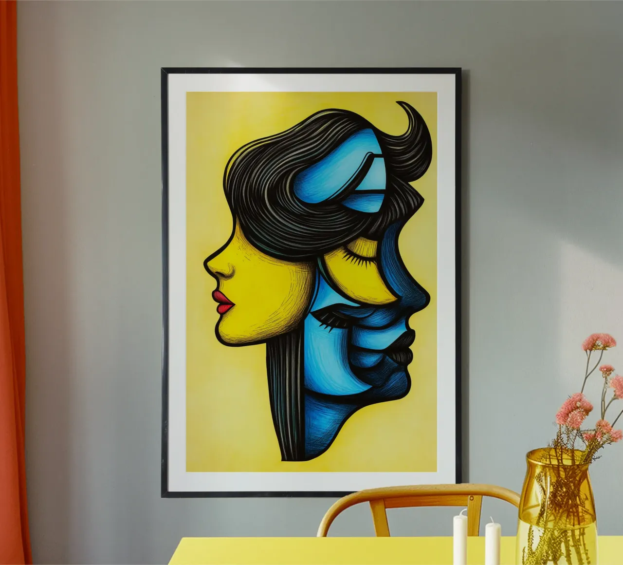 Giallo e blu - Gli strati dell'essere poster con telaio in alluminio da melipo-art