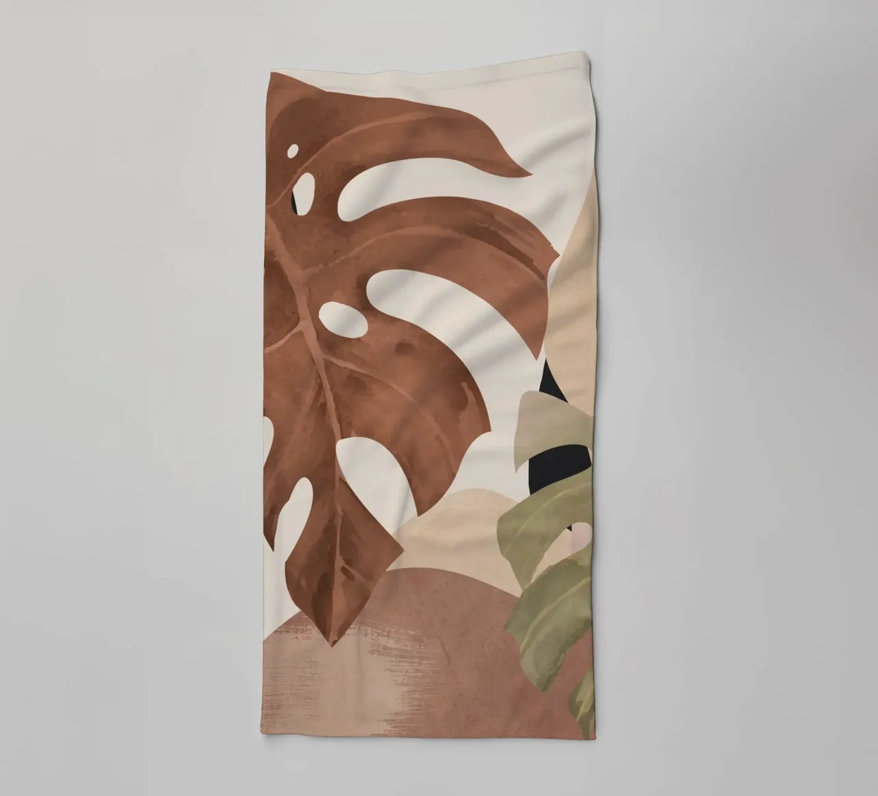 Abstrakte Kunst Tropische Blätter 3 Mokka Mousse Handtuch von ThingDesign