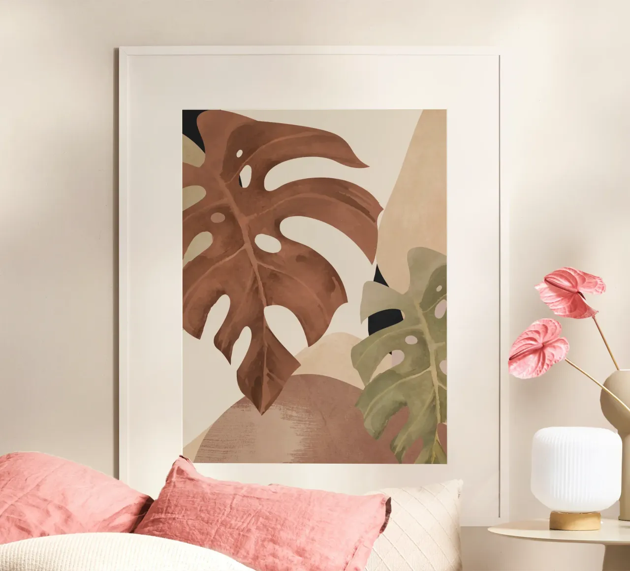 Abstracte kunst tropische bladeren 3 mokka mousse poster van ThingDesign