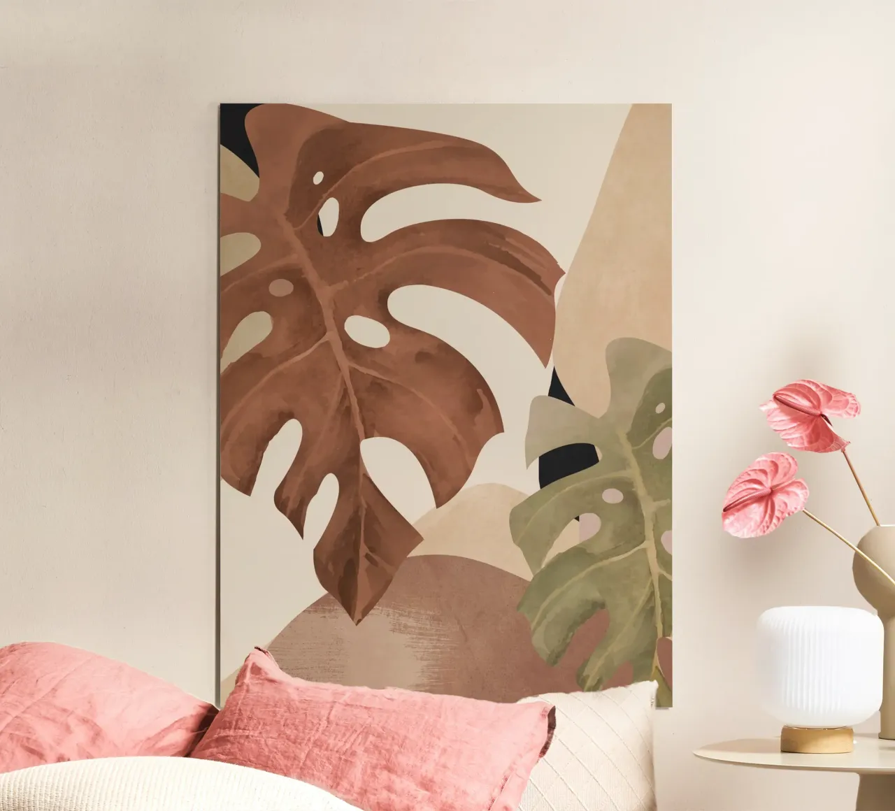 Abstracte kunst tropische bladeren 3 mokka mousse poster van ThingDesign