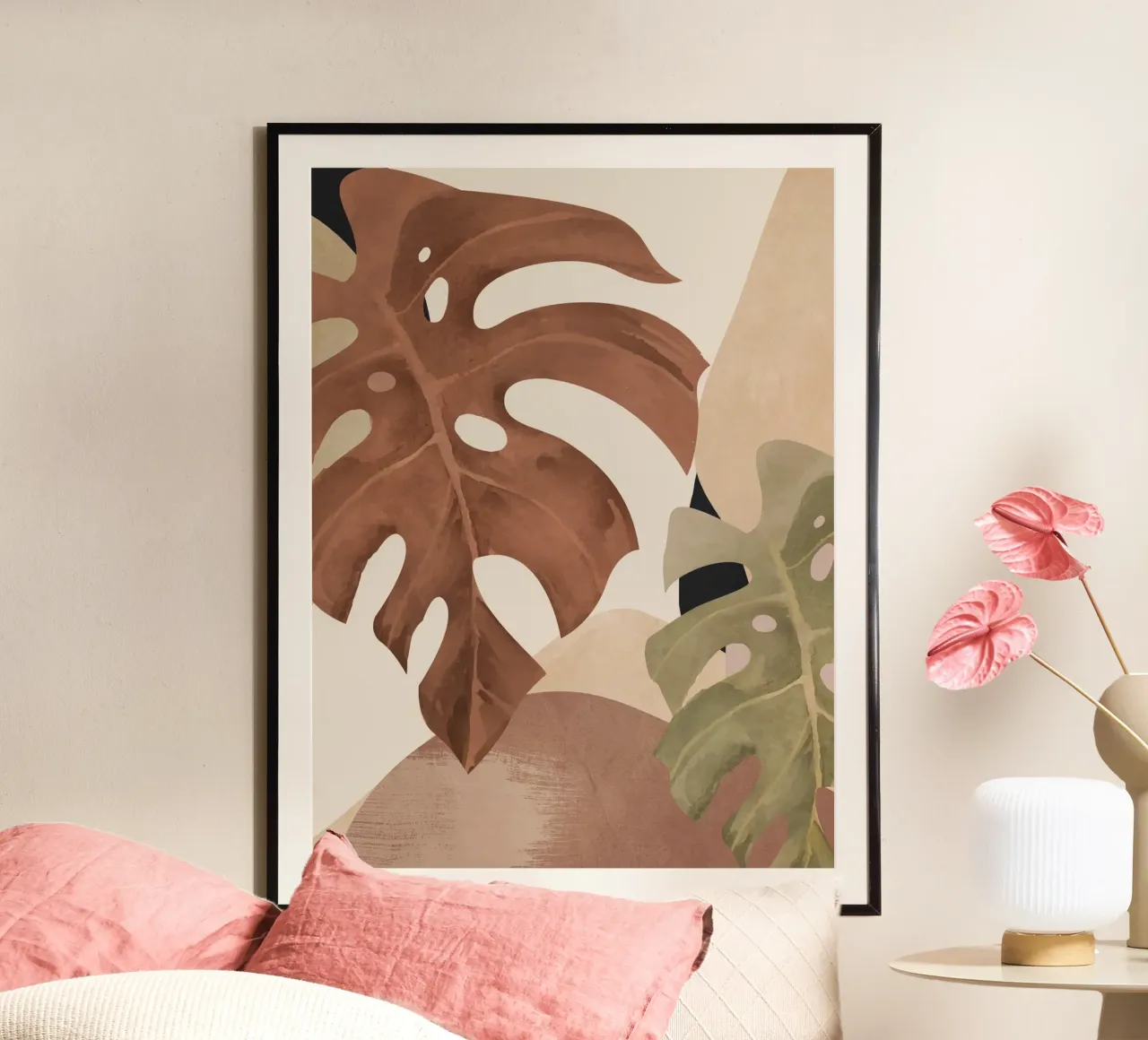 Abstracte kunst tropische bladeren 3 mokka mousse poster van ThingDesign