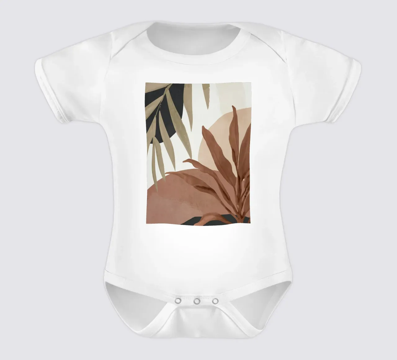 Abstracte kunst tropische bladeren 4 mokka mousse babyrompertje korte mouwen van ThingDesign