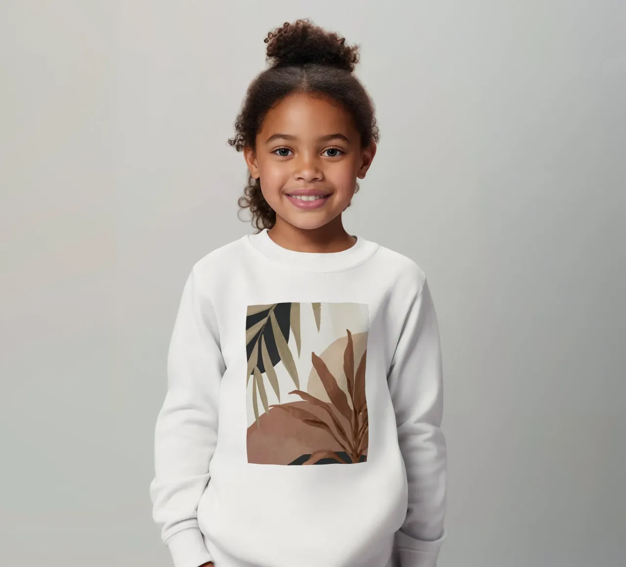 Abstract Art Tropical Leaves 4 Mocha Mousse kids sweatshirt by ThingDesign