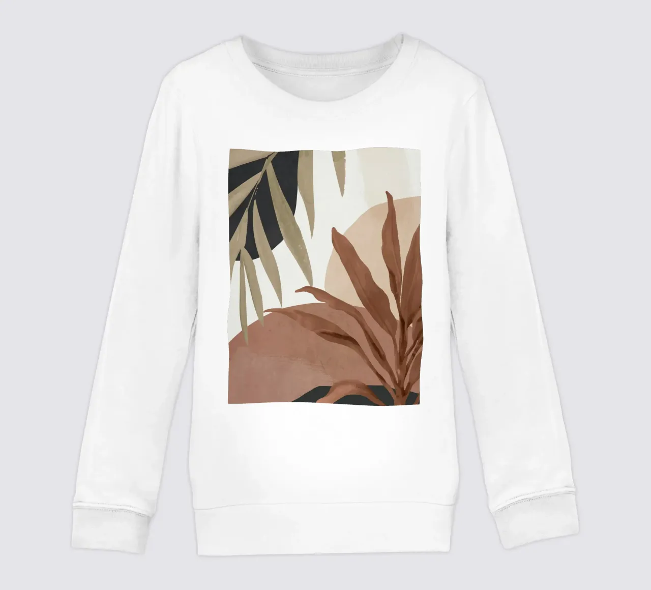 Abstract Art Tropical Leaves 4 Mocha Mousse kids sweatshirt by ThingDesign