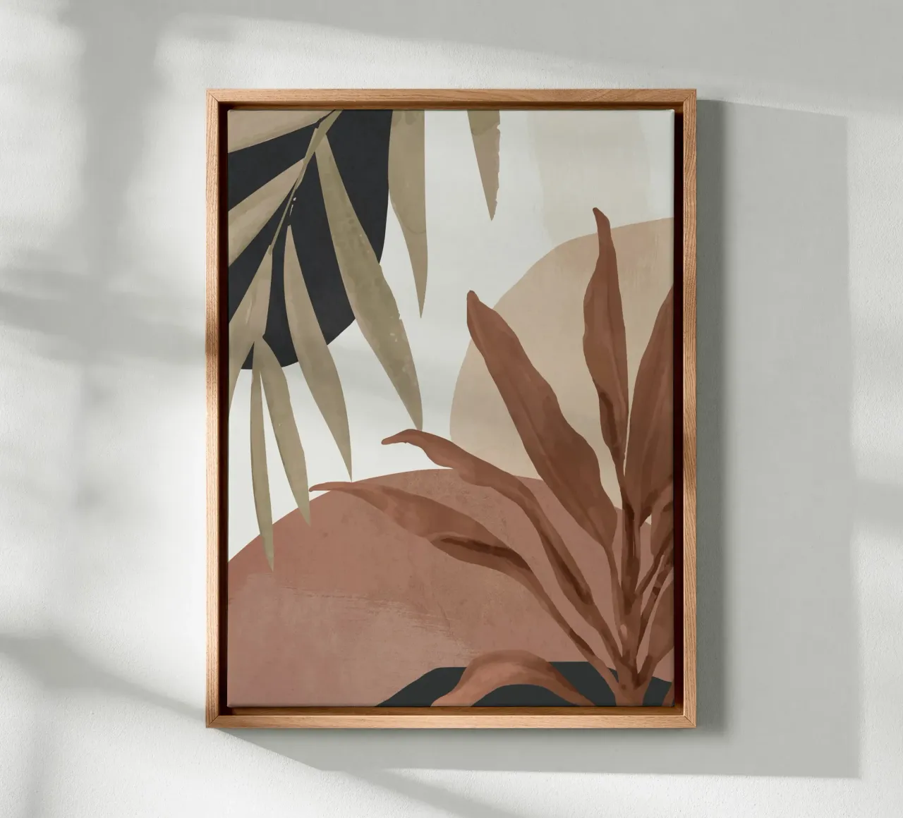 Abstracte kunst tropische bladeren 4 mokka mousse canvas met Baklijst van ThingDesign