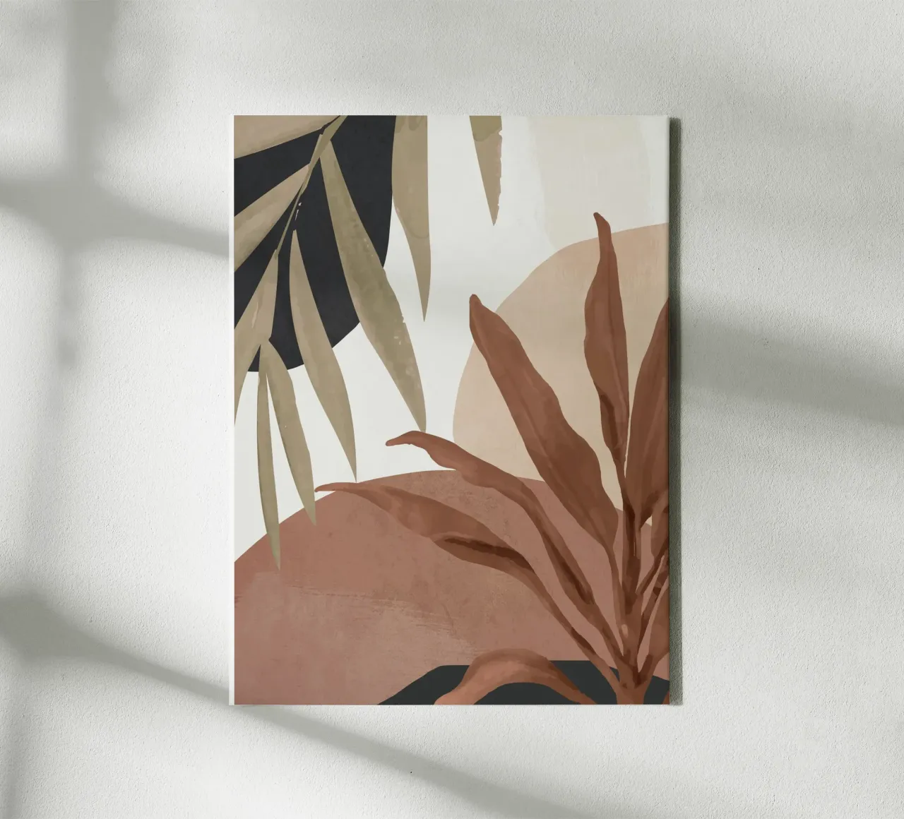 Abstracte kunst tropische bladeren 4 mokka mousse canvas met Baklijst van ThingDesign