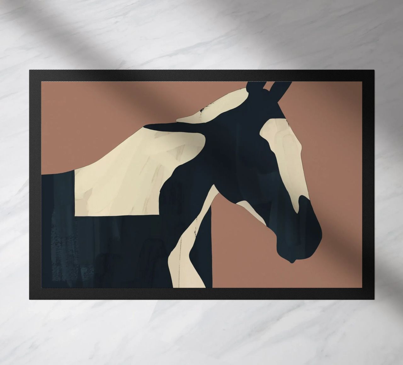 Abstract Minimal Horse Mocha Mousse doormat by ThingDesign