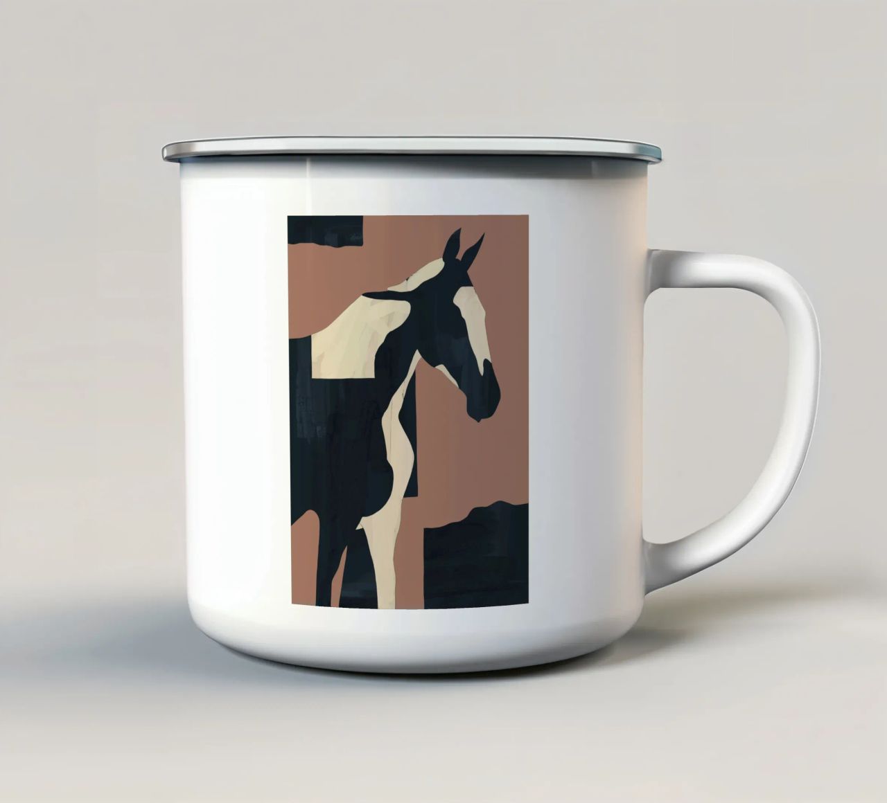 Abstract Minimal Horse Mocha Mousse enamel mug by ThingDesign