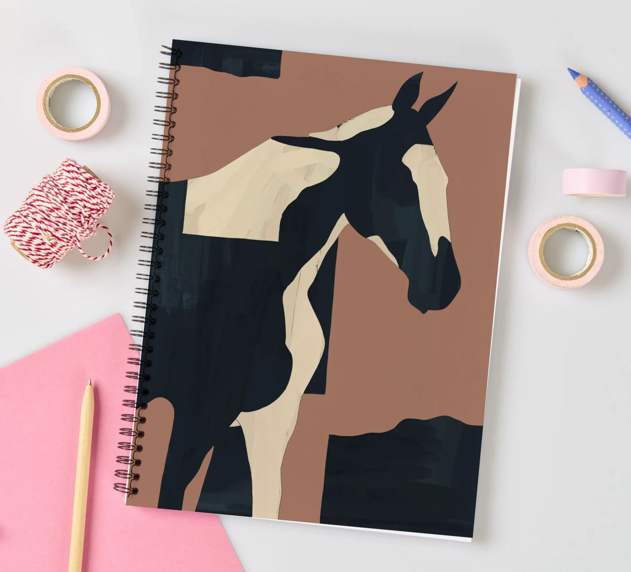Abstract Minimal Horse Mocha Mousse spiral notebook by ThingDesign