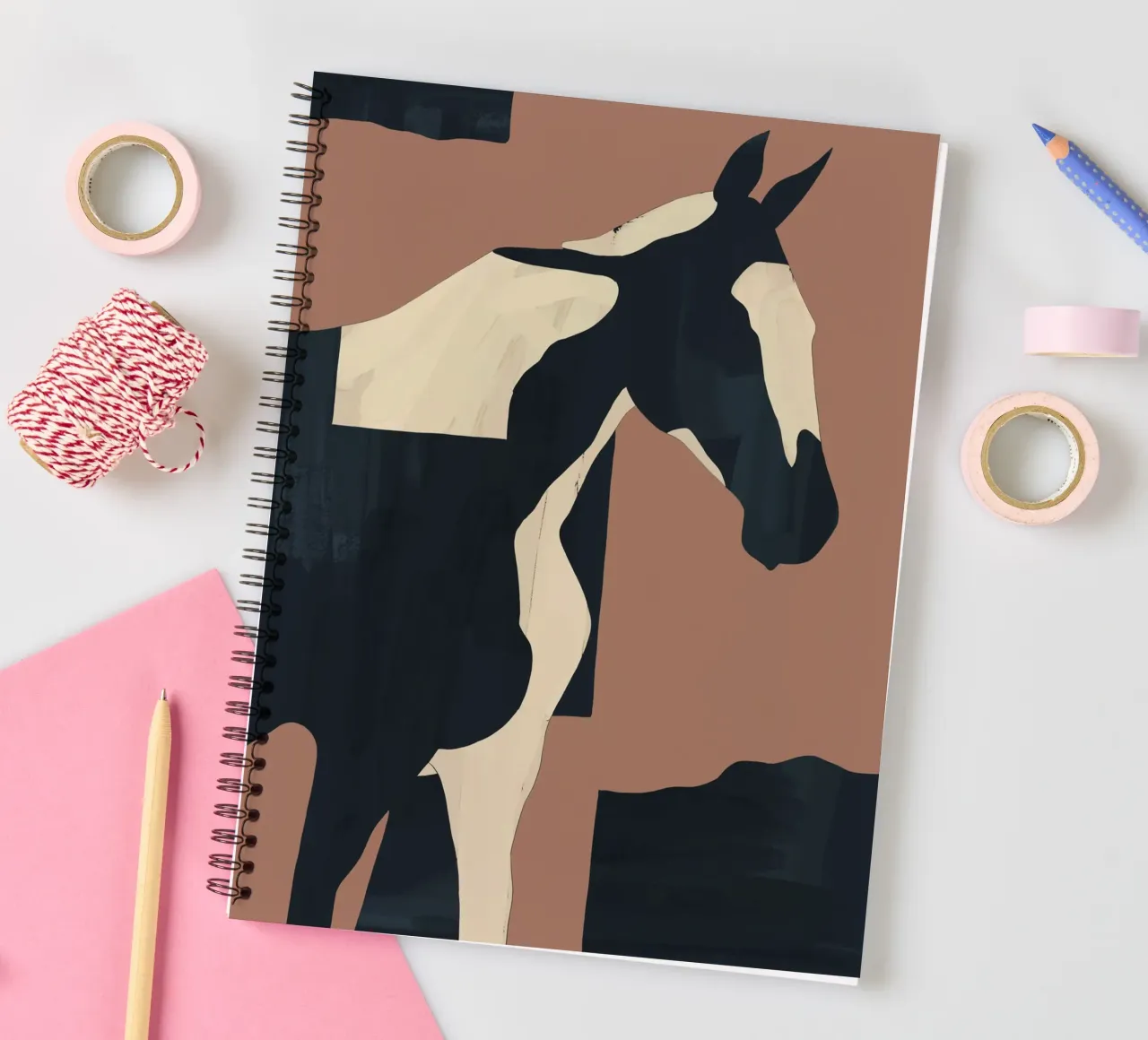 Abstract Minimal Horse Mocha Mousse spiral notebook by ThingDesign