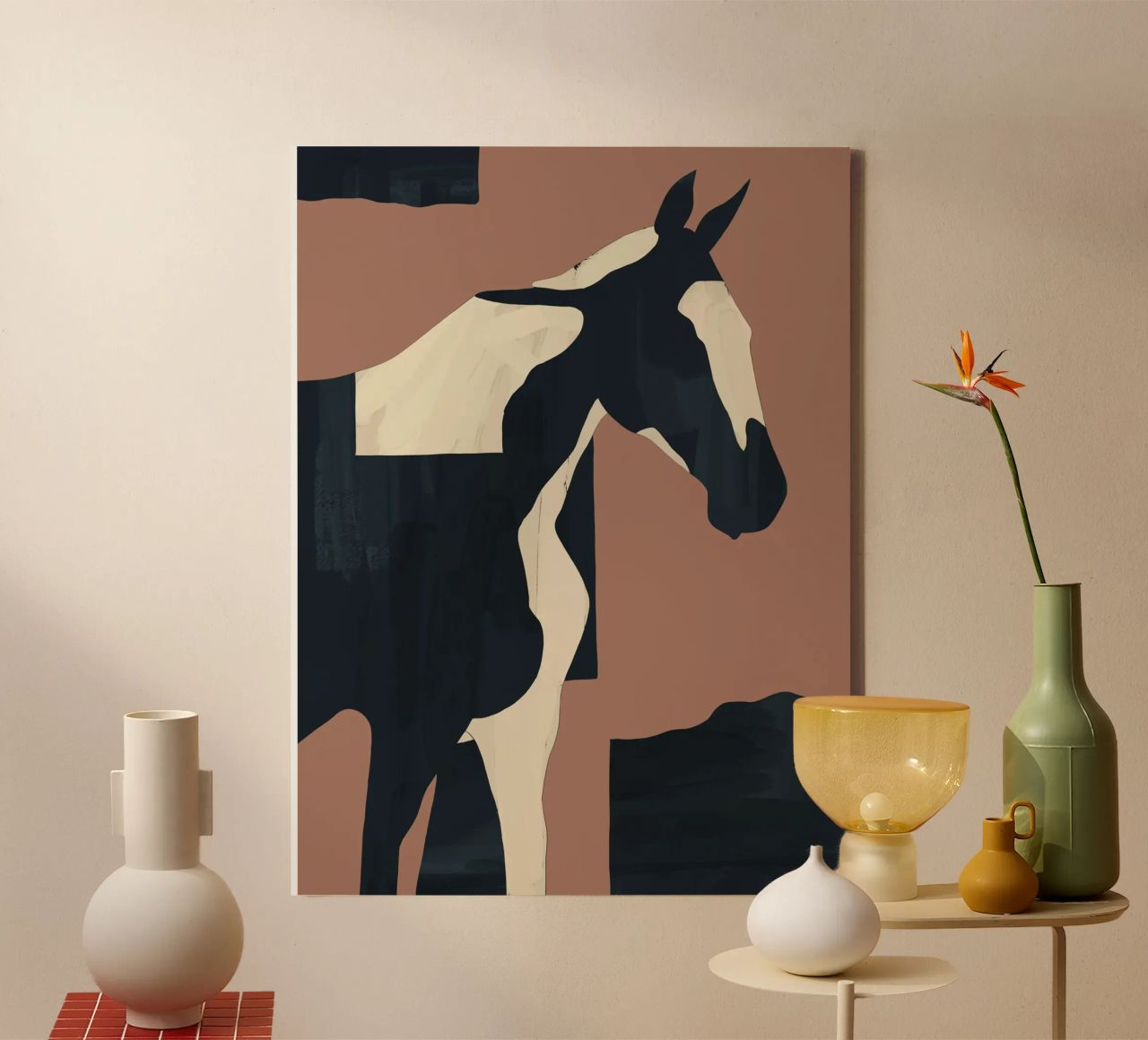 Abstract Minimal Horse Mocha Mousse canvas by ThingDesign