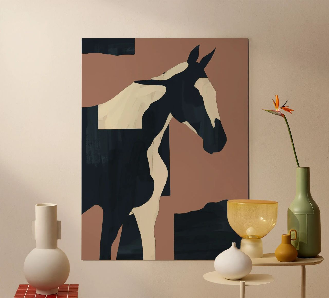Abstract Minimal Horse Mocha Mousse poster by ThingDesign