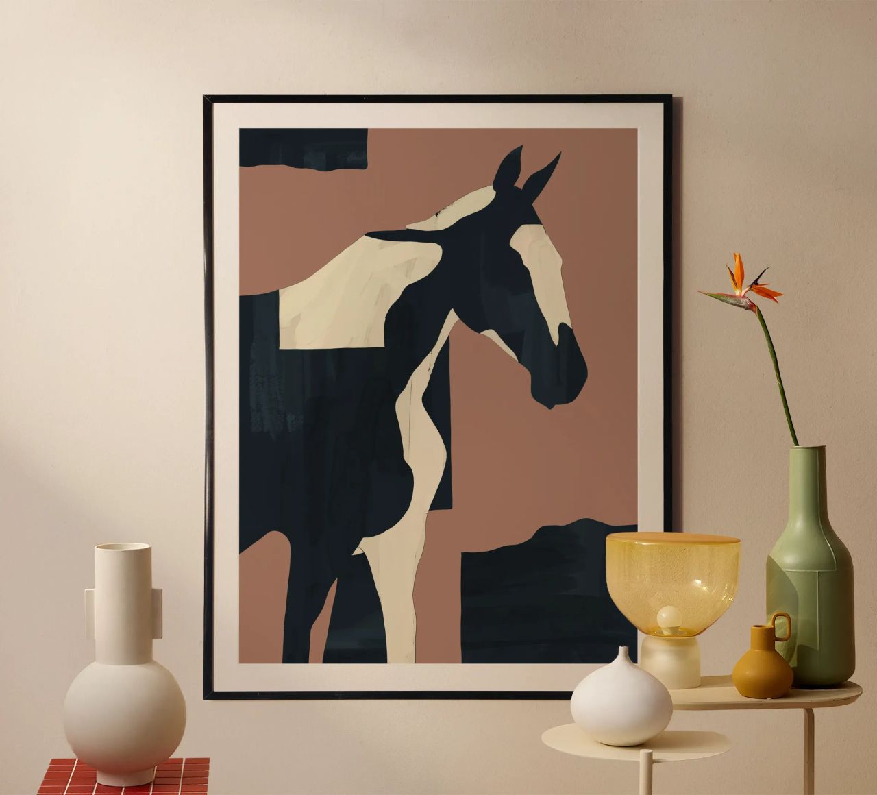 Abstract Minimal Horse Mocha Mousse poster by ThingDesign