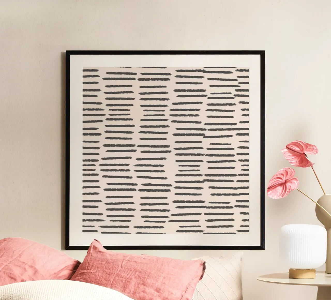 Strisce organiche a pennello - Boho minimalista in antracite poster con telaio in plastica da susanacosta