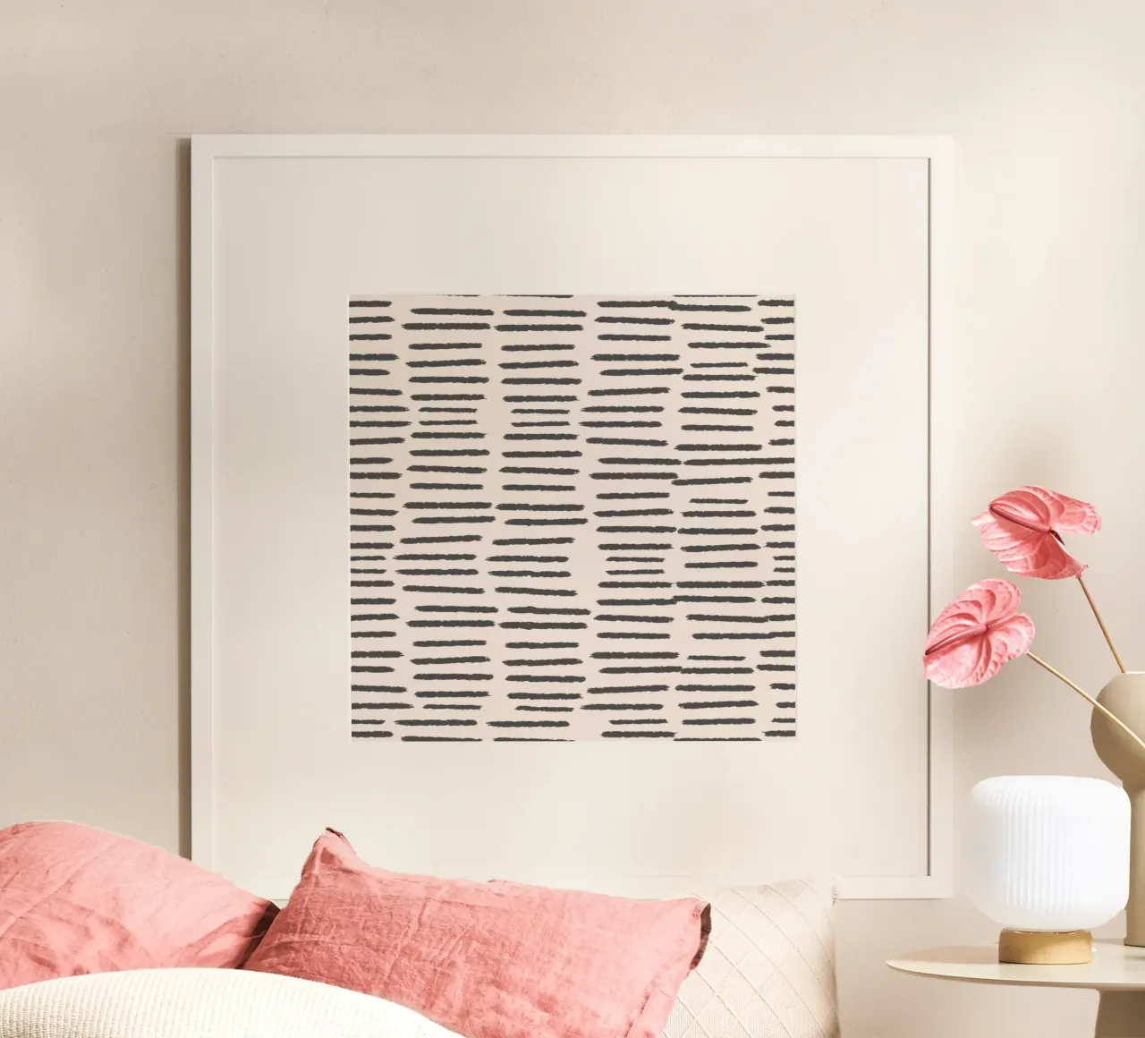 Strisce organiche a pennello - Boho minimalista in antracite poster con telaio in plastica da susanacosta