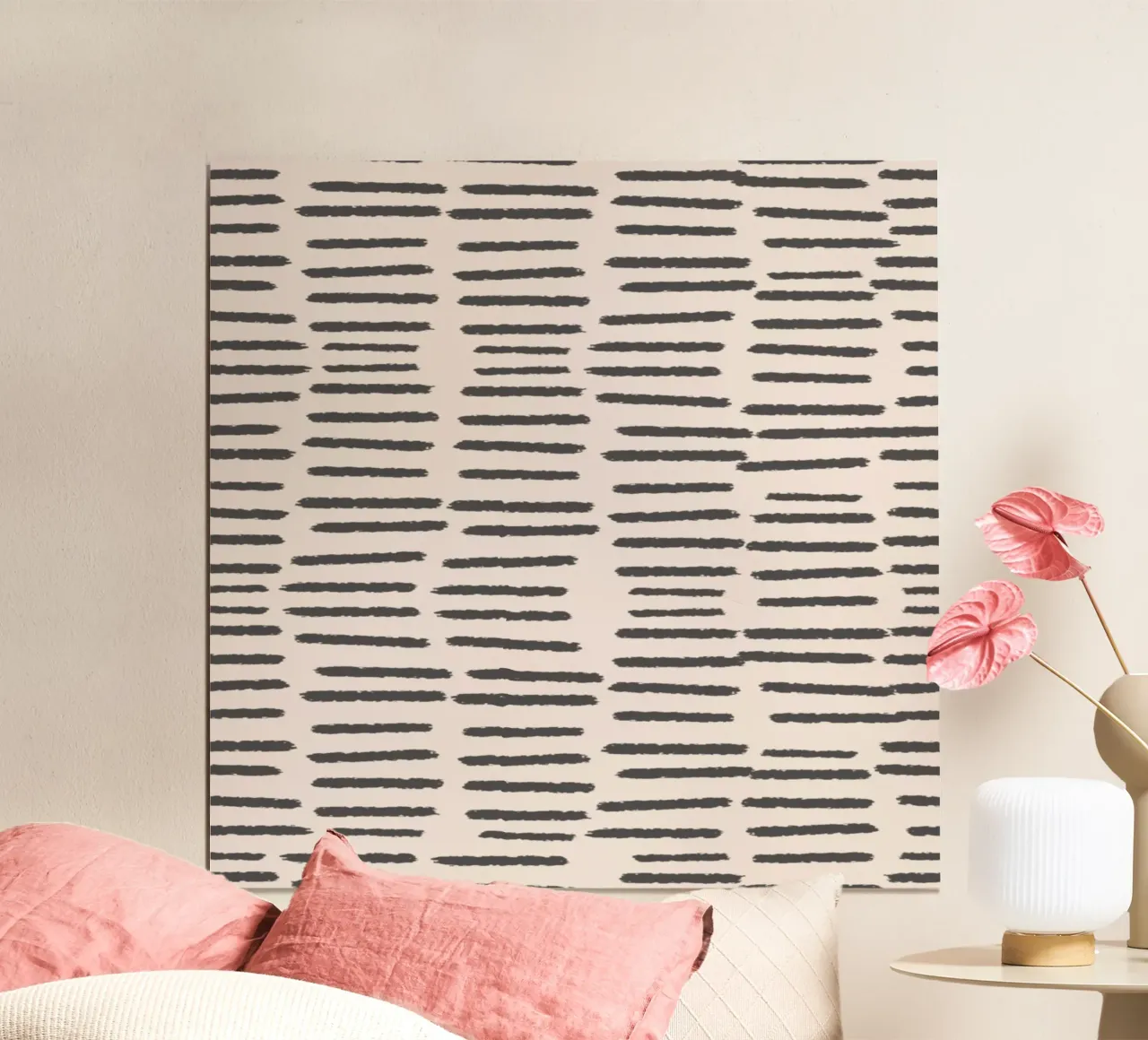 Strisce organiche a pennello - Boho minimalista in antracite poster con telaio in plastica da susanacosta