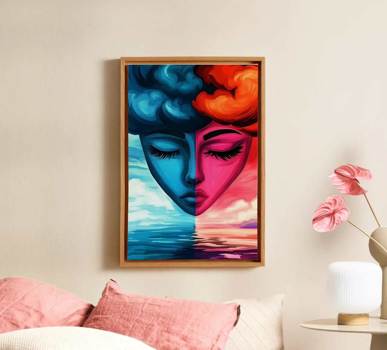 Sky mirror - fire and ice in balance canvas with Floater frame by melipo-art