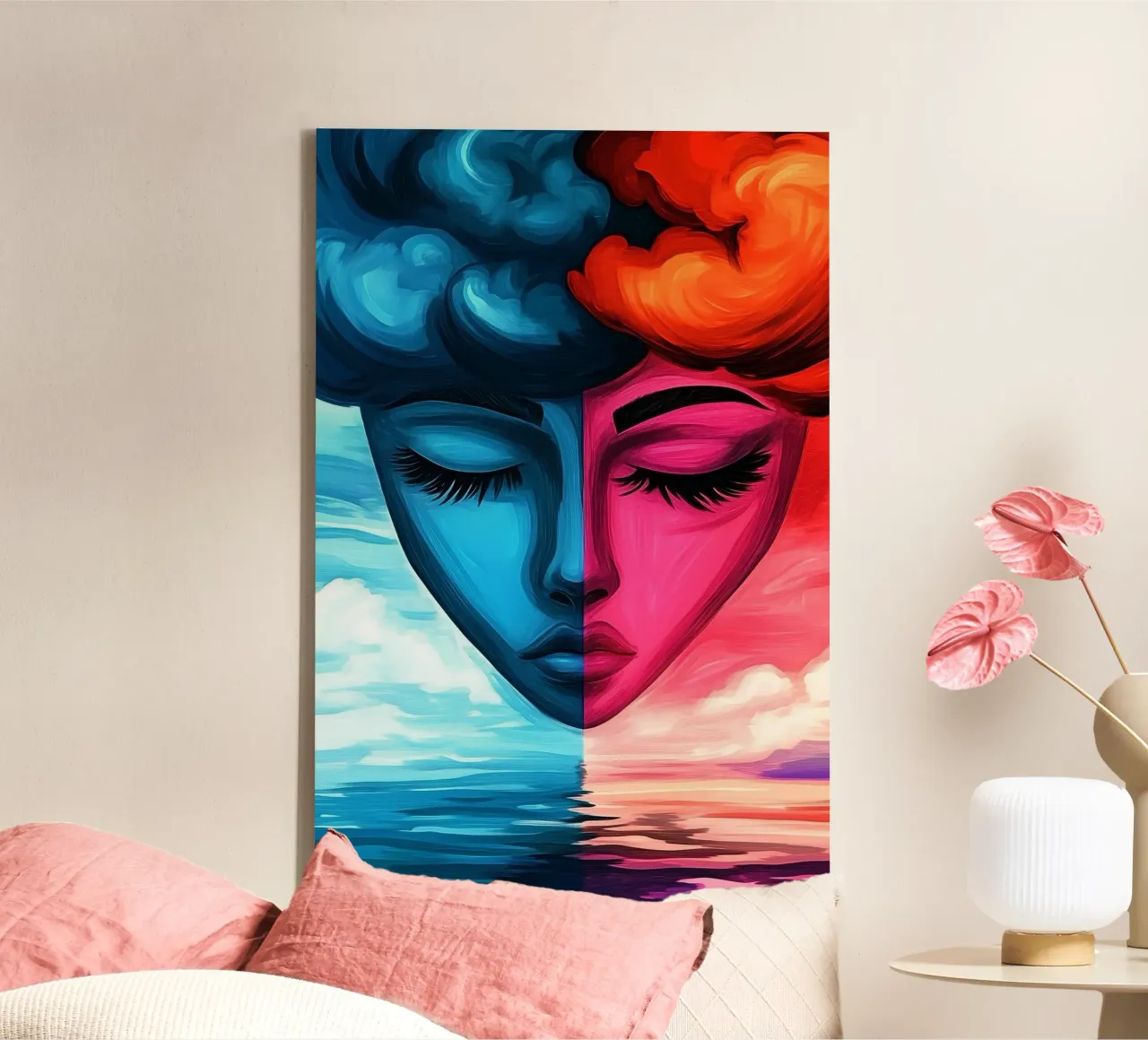 Sky mirror - fire and ice in balance canvas with Floater frame by melipo-art