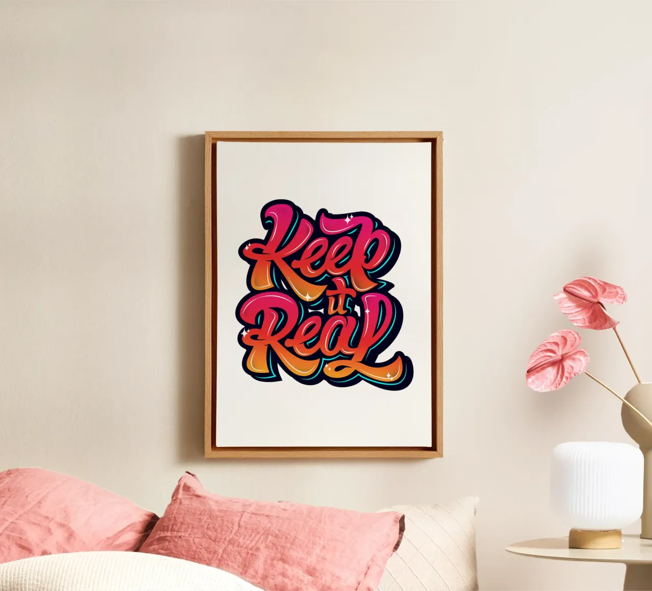 Keep It Real Typo Stijl Nu Trending canvas met Baklijst van Urban Life